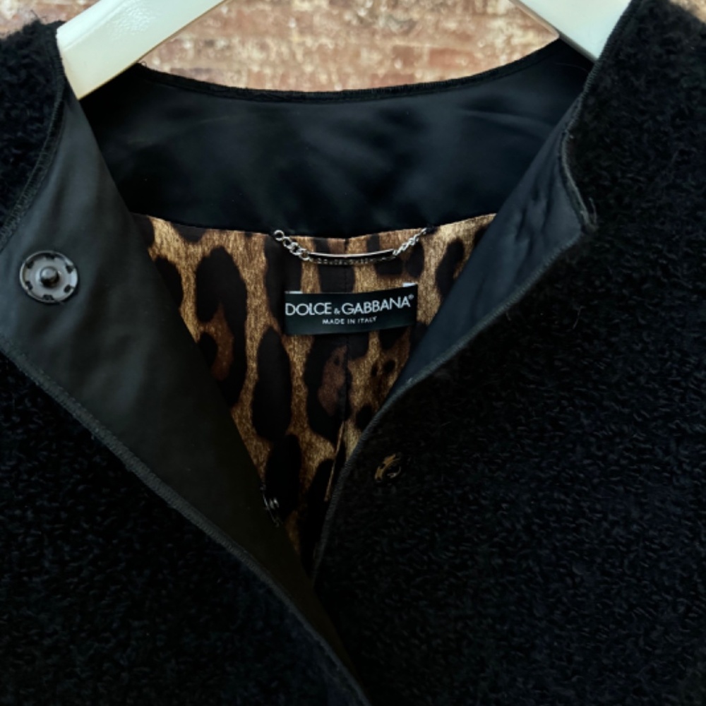 DOLCE & GABBANA - Black Wool/Mohair/Alpaca Coat with Leopard lining - Picture 5 of 15